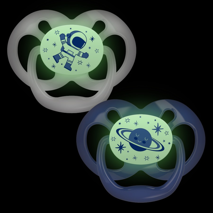 PA22004_Product_Advantage_Pacifier_Stage_2_Blue_Glow_in_the_Dark_2 Product image of two glow-in-the-dark blue pacifiers