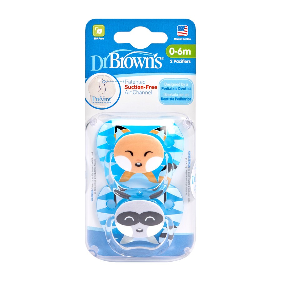 Up close image of blue pacifiers in packaging