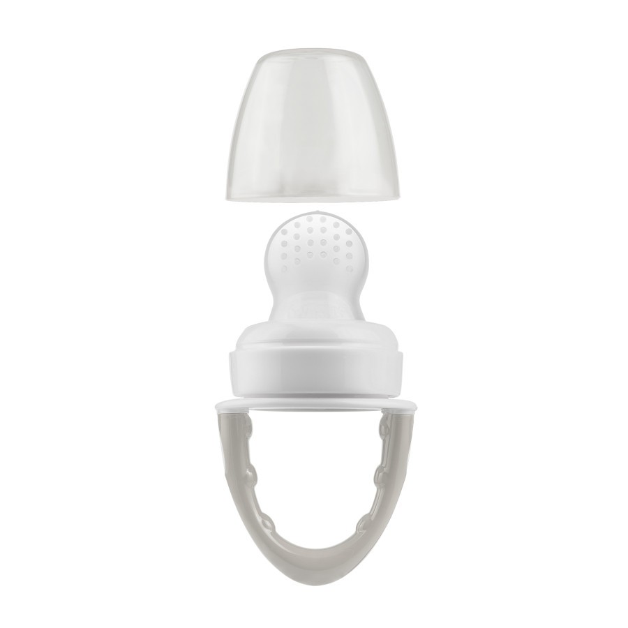 TF007_Product_Fresh_Firsts_Silicone_Feeder_Gray_Cap_Off Product image of gray silicone feeder