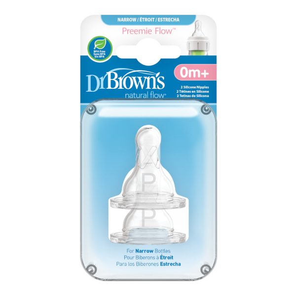 Package of Dr. Brown's Narrow Bottle Nipples, Preemie, 2 Count